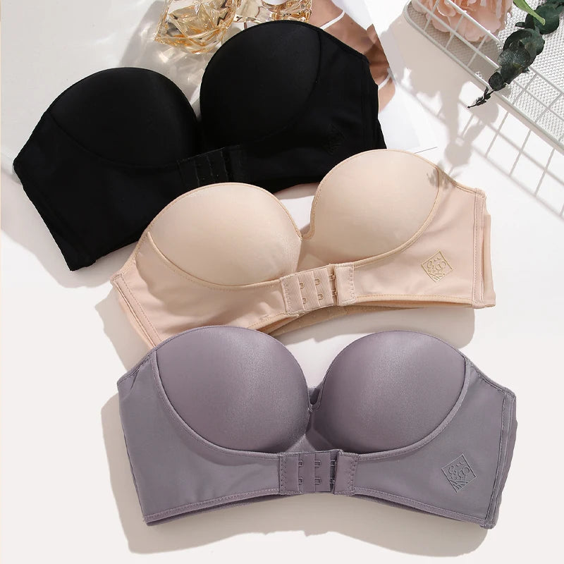 Front Closure Women’s Push-Up Strapless Bra