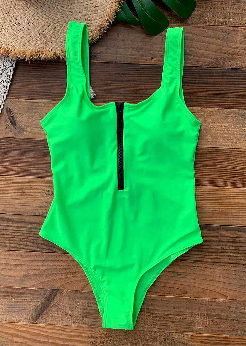 Women’s Front-Zip One-Piece Swimsuit – Backless Monokini, Summer Beachwear