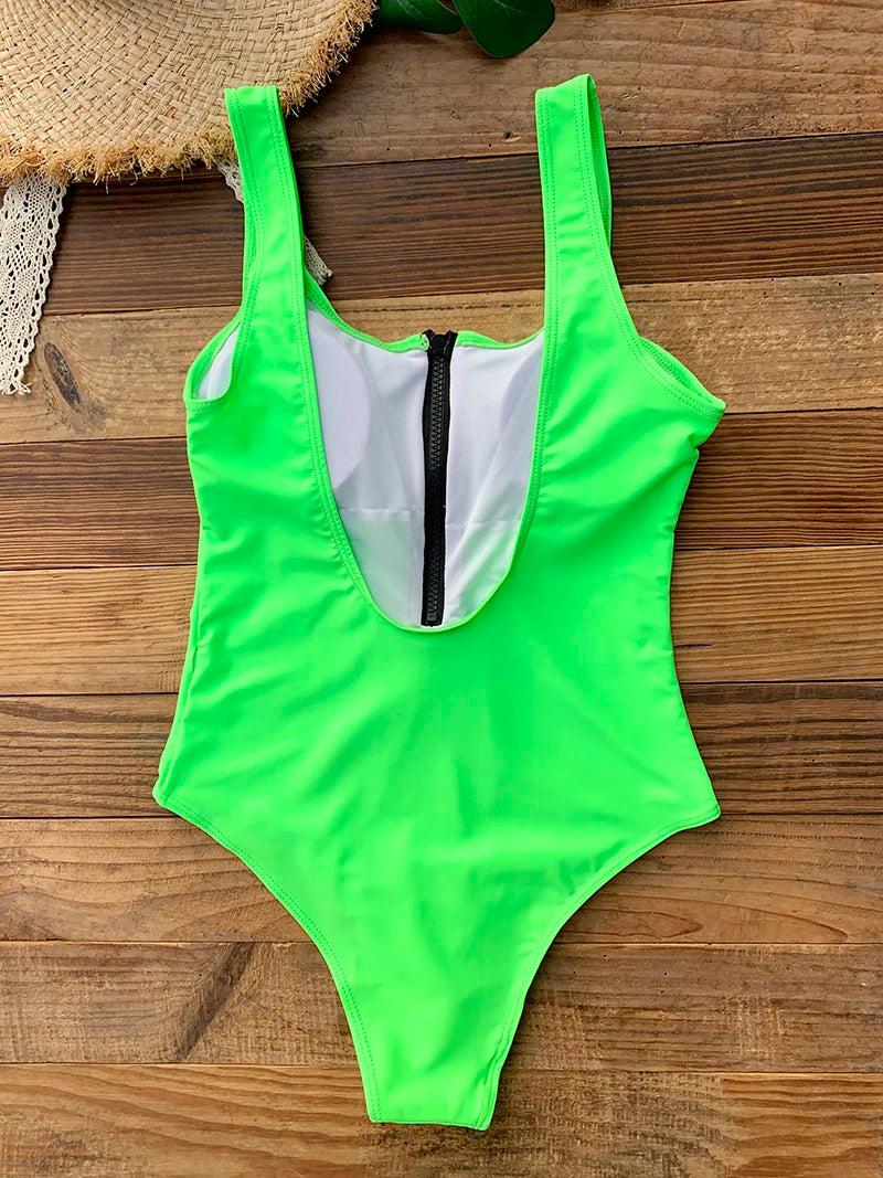 Women’s Front-Zip One-Piece Swimsuit – Backless Monokini, Summer Beachwear
