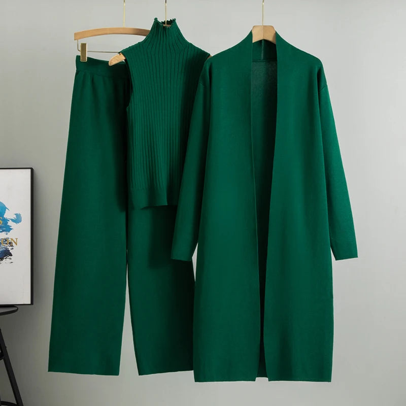 Women's 3-Piece Knitted Set – Cardigan, Sweater, and Pants, Vintage-Inspired Fashion Tracksuit for Spring & Autumn